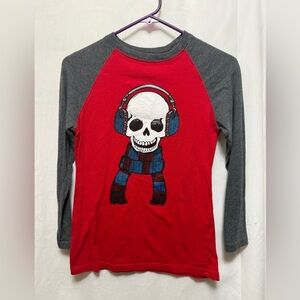 Falls Creek Red and Gray Skull Graphic Long Sleeve Youth 8-10 Tee 0143